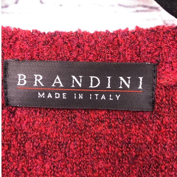 Brandini Ribbed V-neck Textured Wool Blend Long Sleeve Burgundy Knit Sweater L - Picture 6 of 12